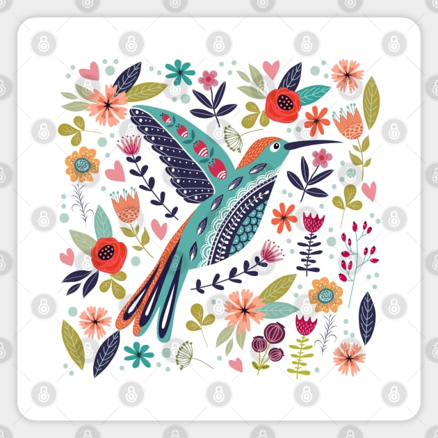 hand drawn bird colorful floral Sticker by Mako Design 